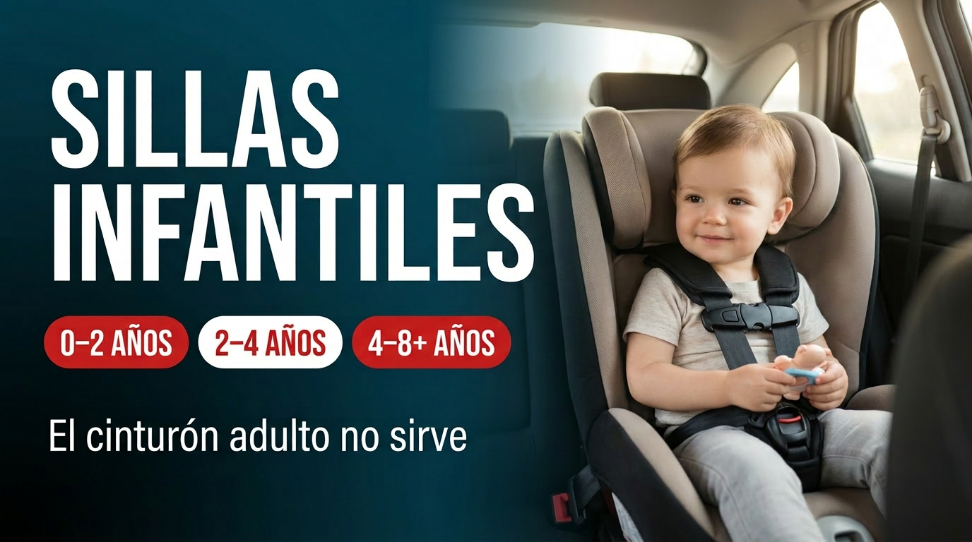 Niño correctamente asegurado en silla de auto en Chile